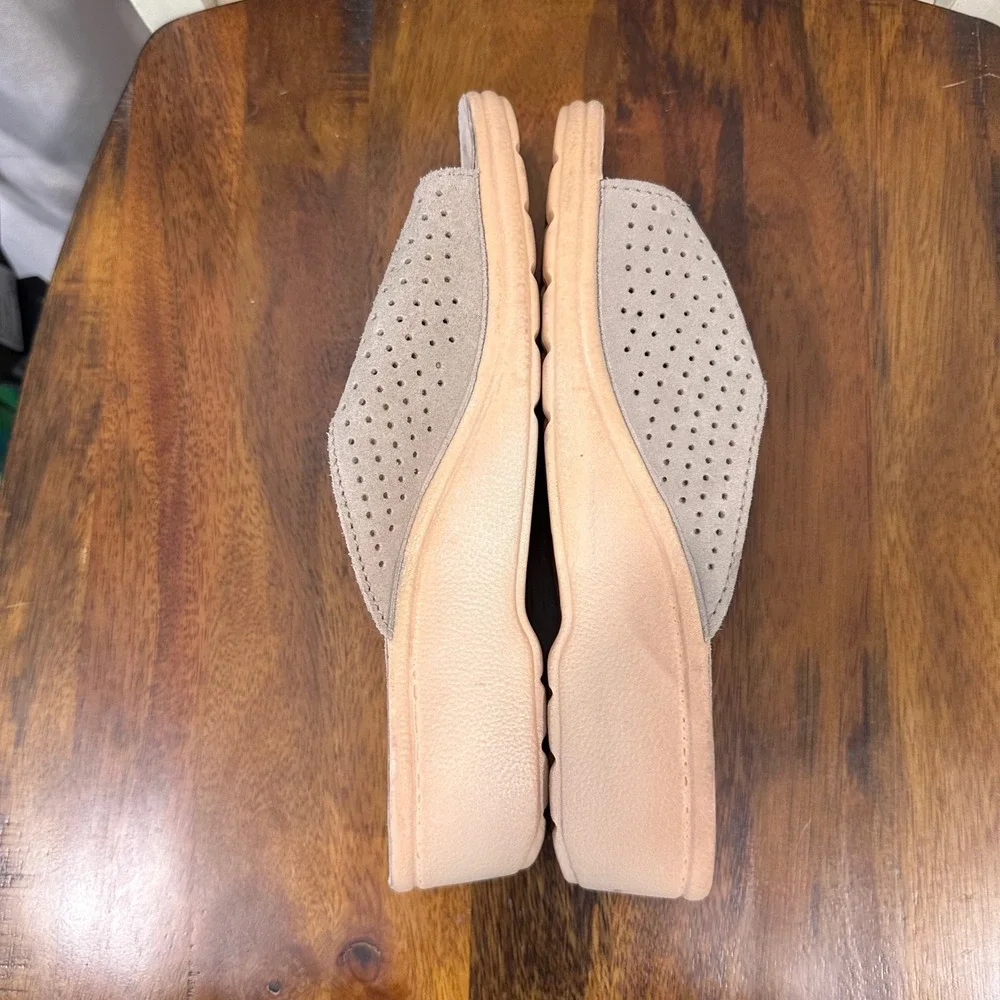 Fly Flot Wedge Sandals Womens Grey Leather Perforated Italian Comfort Size 38